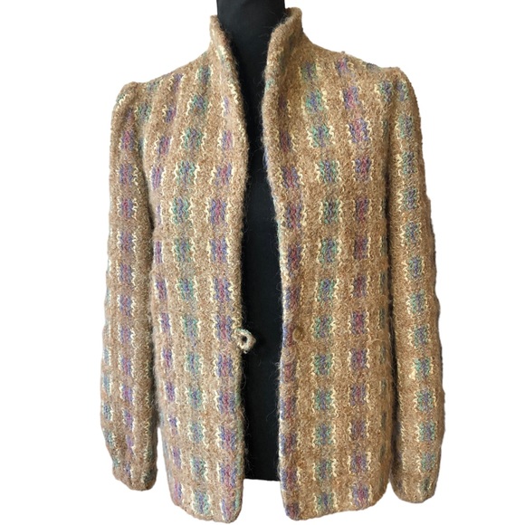 VTG DonnKenny Separates Lambswool Blend Woven Knit Sweater Coat 8/M Neut… - Picture 1 of 14